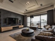 低調(diào)美觀日式風格120平米四居室客廳電視背景墻裝修效果圖