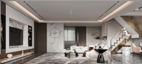 建發(fā)泱譽現(xiàn)代輕奢風格復式客廳裝修效果圖